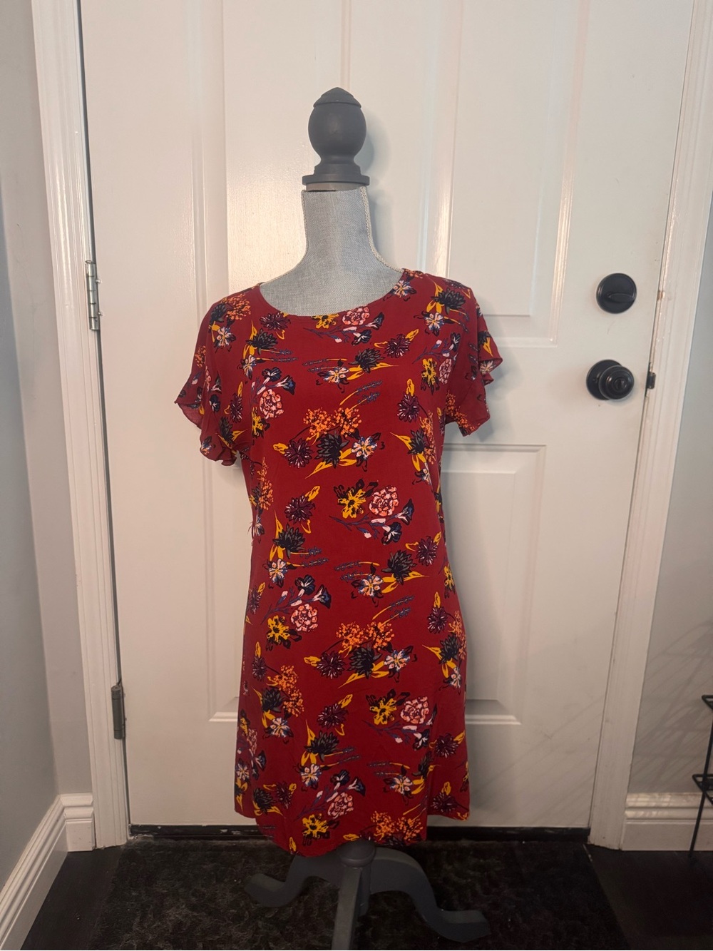 beachlunchlounge Red Floral Short Flutter Sleeve Dress